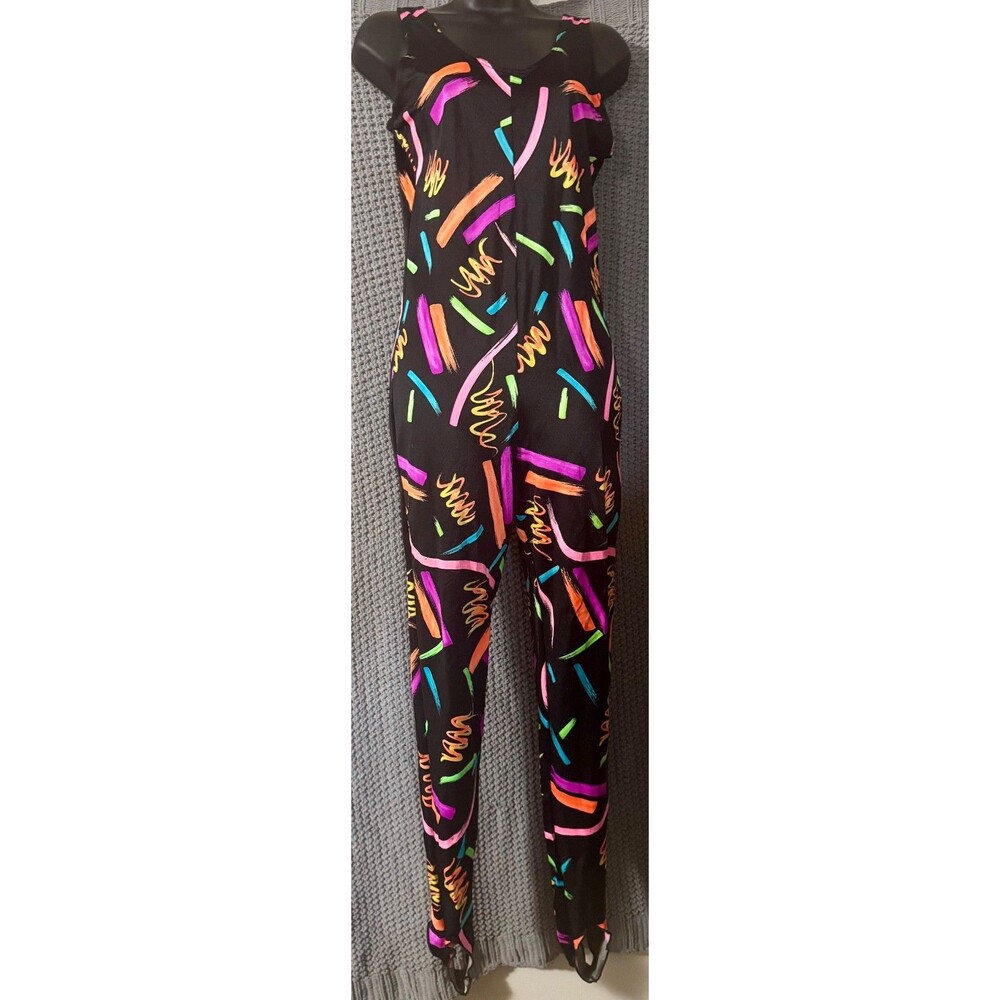 Vtg Wolff Fording Co Shiny Neon Nylon Spandex Stirrup Bodysuit Unitard Sz Large